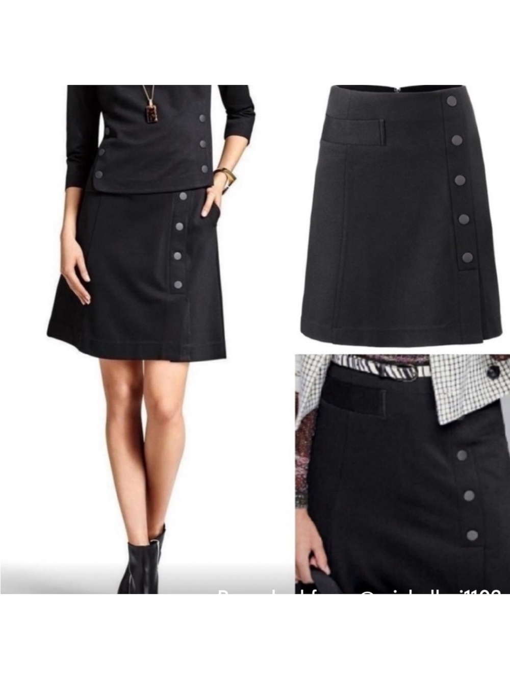 CAbi Black A-Line Skirt with Side Button Detail